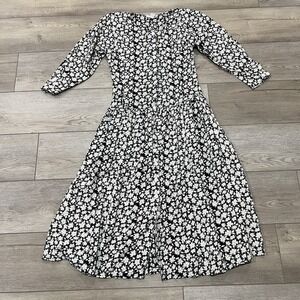 Starina Vtg‎ 90s Long Button Front Prairie Dress Grunge Pockets Sz S Black White